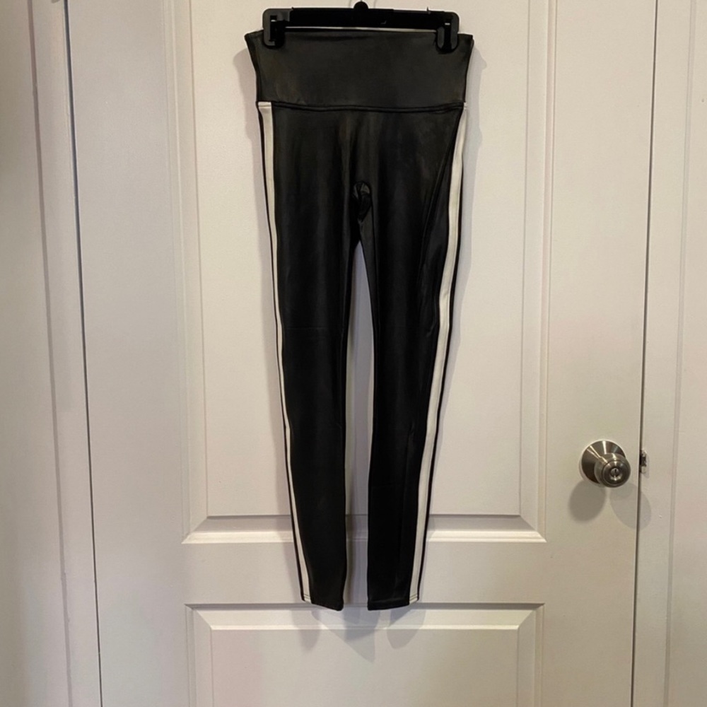 Spanx Faux Leather Tuxedo Side Stripe Leggings - Picture 7 of 7
